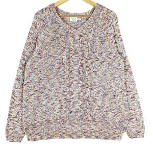 Womens Sweater XL Rainbow Chunky Cable‎ Knit Boho Cottagecore Crochet Fisherman